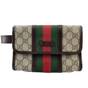 グッチ GGスプリーム シェリーライン コーティング キャンバス レザー ベージュ ブラウン ウエストバッグ