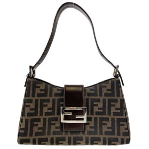 フェンディ マンマバゲット ズッカ キャンバス レザー ブラウン ショルダーバッグ