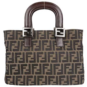 フェンディ ズッカ キャンバス レザー ブラウン トートバッグ