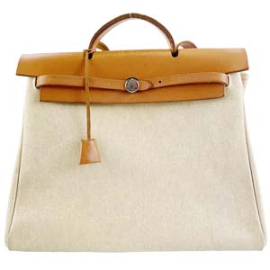 エルメス エールバッグMM トワルアッシュ レザー ベージュ キャメル 2WAY ハンドバッグ