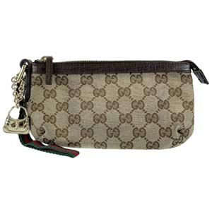 グッチ GGキャンバス レザー ベージュ ブラウン アクセサリーポーチ