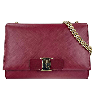 フェラガモ ヴァラ リボン レザー ボルドー ショルダーバッグ