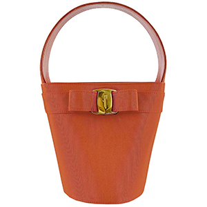 フェラガモ ヴァラ リボン バケツ オレンジ サテン ハンドバッグ