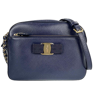 フェラガモ ヴァラ リボン レザー ブルー ショルダーバッグ
