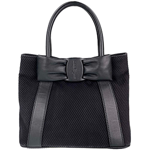 フェラガモ ヴァラ リボン キャンバス レザー ブラック ハンドバッグ