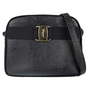 フェラガモ ヴァラ リボン レザー ブラック ショルダーバッグ