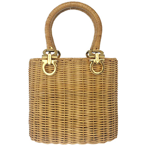 フェラガモ ガンチーニ ラタン ブラウン カゴ ハンドバッグ