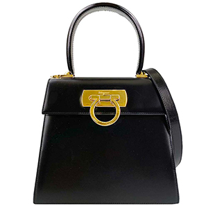 フェラガモ ガンチーニ レザー ブラック 2WAY ハンドバッグ