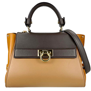 フェラガモ ガンチーニ レザー ブラウン 2WAY ハンドバッグ