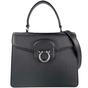 フェラガモ ガンチーニ レザー ブラック 2WAY ハンドバッグ