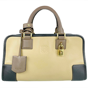 ロエベ アマソナ28 カーフスキン ベージュ ハンドバッグ