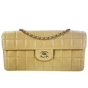 シャネル チョコバー ラムスキン ベージュ ショルダーバッグ