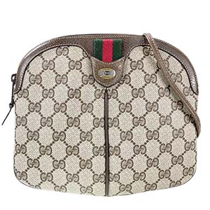 グッチ オールドグッチ シェリーライン PVC レザー ベージュ ブラウン ショルダーバッグ