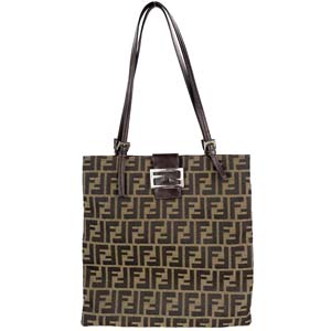 フェンディ ズッカ キャンバス レザー ブラウン トートバッグ