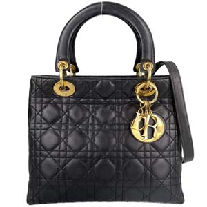 ディオール レディディオール カナージュ ミディアム ラムスキン ブラック 2WAY ハンドバッグ