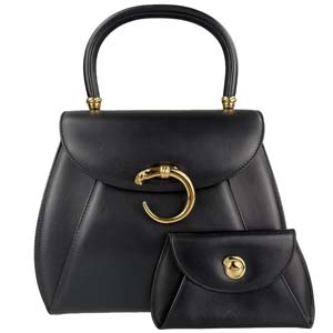 カルティエ パンテール レザー ブラック ハンドバッグ