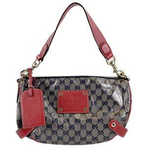 グッチ GGクリスタル PVC レザー ネイビー レッド ハンドバッグ