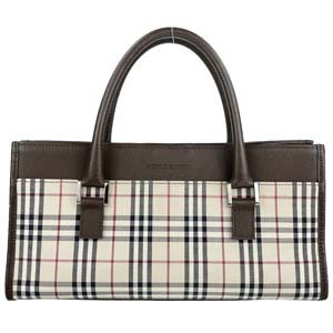 バーバリー ノバチェック キャンバス レザー ベージュ ブラウン ハンドバッグ