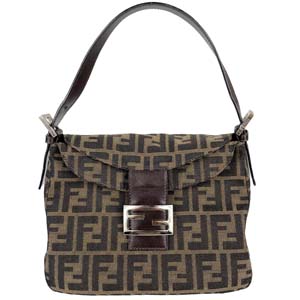 フェンディ マンマバゲット ズッカ キャンバス レザー ブラウン ショルダーバッグ