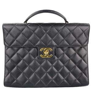 シャネル マトラッセ 28㎝ キャビアスキン ブラック ブリーフケース ハンドバッグ