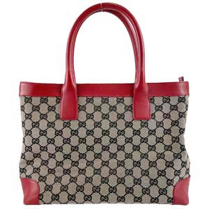 グッチ GGキャンバス キャンバス レザー ネイビー レッド トートバッグ