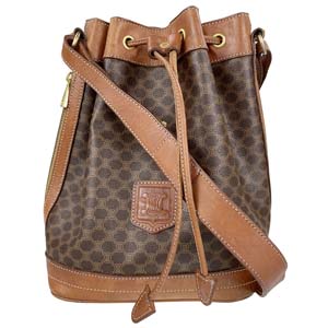 セリーヌ マカダム PVC レザー ブラウン 巾着型 ショルダーバッグ