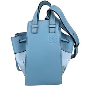 ロエベ ハンモック ドローストリング ミニ パウラズイビザ ウォーターリリー カーフスキン ブルー バッグ