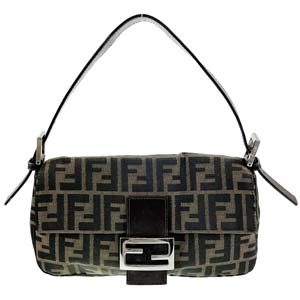 フェンディ マンマバゲット ズッカ キャンバス レザー ブラウン ショルダーバッグ