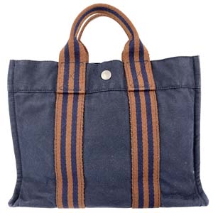 エルメス フールトゥ トートPM コットンキャンバス ネイビー ブラウン トートバッグ