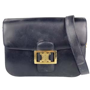 セリーヌ ブラゾン レザー ダークネイビー ショルダーバッグ