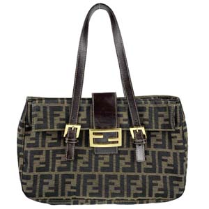 フェンディ ズッカ キャンバス レザー ブラウン ショルダーバッグ