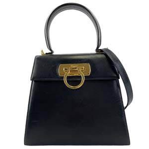 フェラガモ ガンチーニ レザー ブラック 2WAY ハンドバッグ