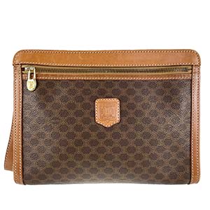 セリーヌ マカダム PVC レザー ブラウン クラッチバッグ