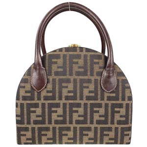 フェンディ ズッカ キャンバス レザー ブラウン ハンドバッグ