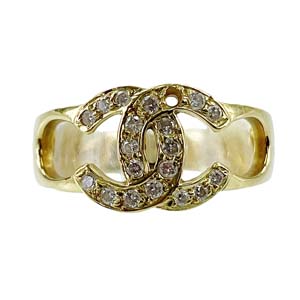 シャネル K18 イエローホワイトゴールド ダイヤモンド CCロゴ リング