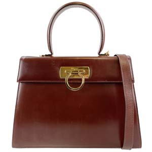 フェラガモ ガンチーニ レザー ブラウン 2WAY ハンドバッグ