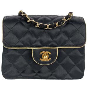 シャネル ミニマトラッセ 18㎝ サテン ブラック ゴールド ショルダーバッグ