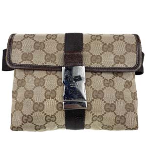グッチ GGキャンバス キャンバス レザー ベージュ ブラウン ウエストバッグ