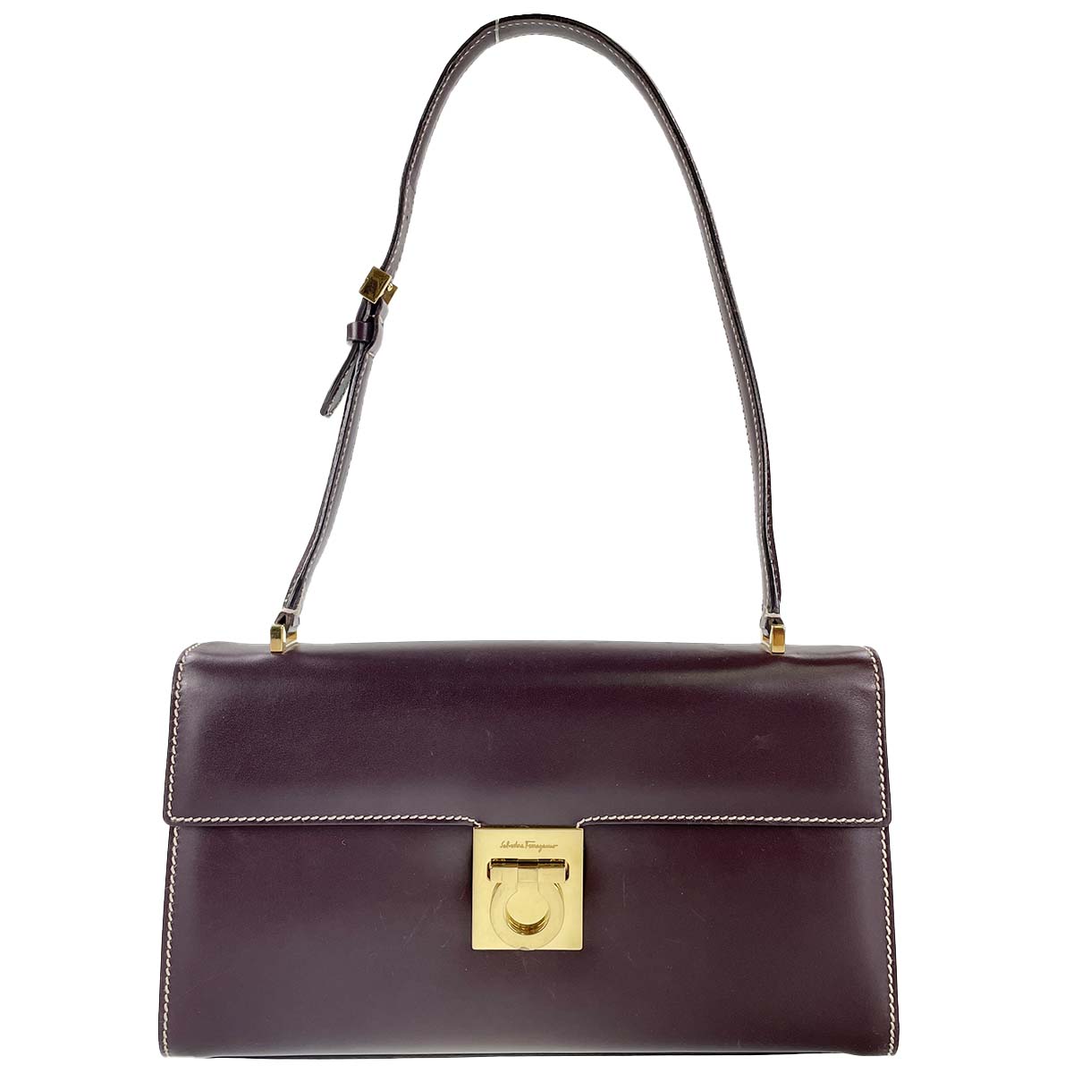 フェラガモ ガンチーニ レザー ボルドー ショルダーバッグ