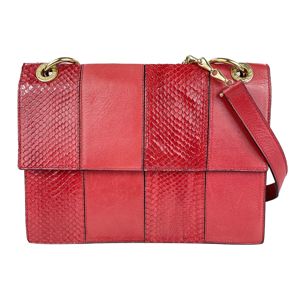 セリーヌ パイソンレザー レッド ショルダーバッグ