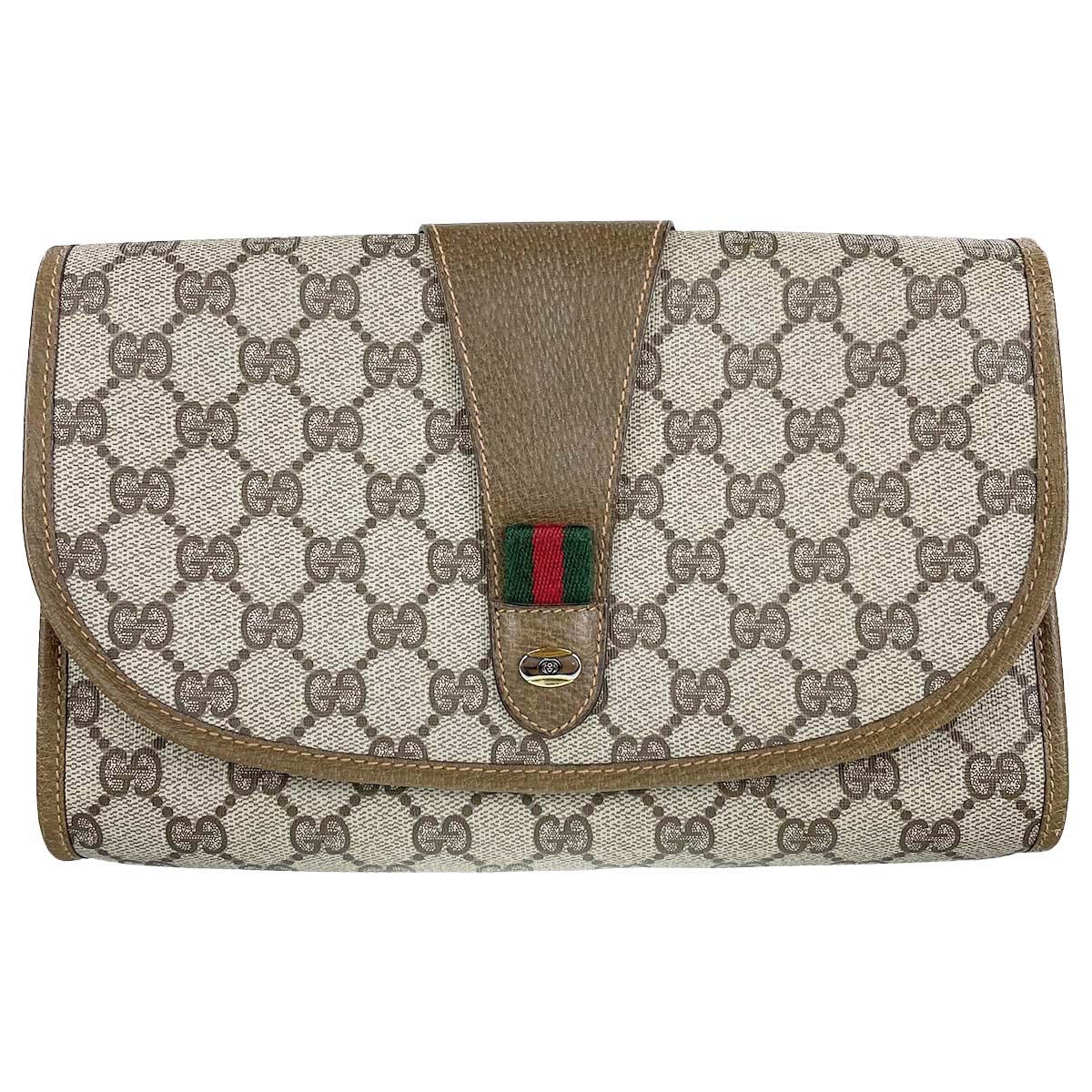 グッチ オールドグッチ シェリーライン PVC レザー ベージュ ブラウン セカンドバッグ