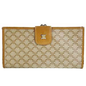 セリーヌ マカダム PVC レザー ベージュ ブラウン 長財布