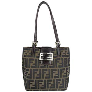 フェンディ ズッカ キャンバス レザー ブラウン ショルダーバッグ