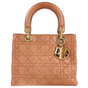 ディオール レディディオール カナージュ ミディアム ラムスキン ブラウンハンドバッグ