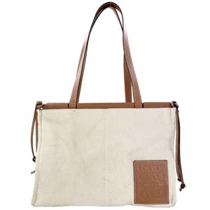 ロエベ クッショントート コットン カーフスキン クリーム トートバッグ