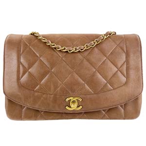 シャネル マトラッセ 25㎝ ダイアナフラップ ラムスキン ブラウン ショルダーバッグ