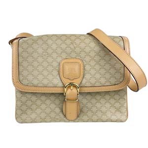 セリーヌ マカダム PVC レザー ベージュ ブラウン ショルダーバッグ