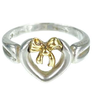 ティファニー 1991 ハートリボン SV925 750 シルバー リング