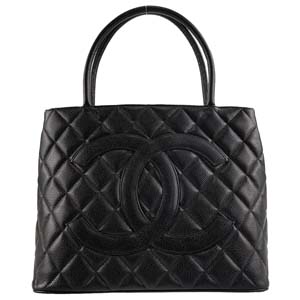 シャネル 復刻トート マトラッセ キャビアスキン シルバー金具 ブラック トートバッグ