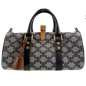 セリーヌ マカダム キャンバス レザー ネイビー ハンドバッグ